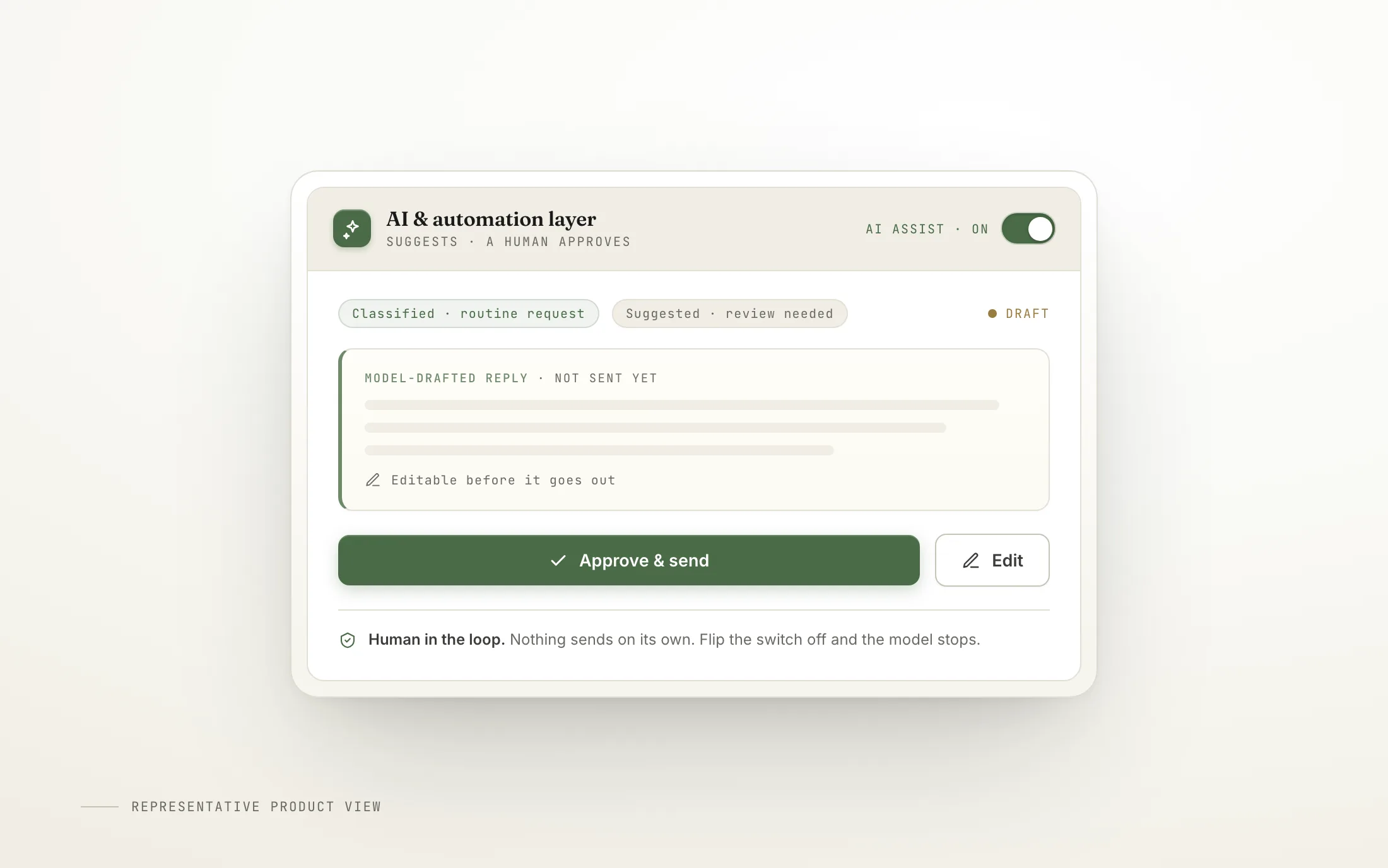 AI automation layer with a human approval control
