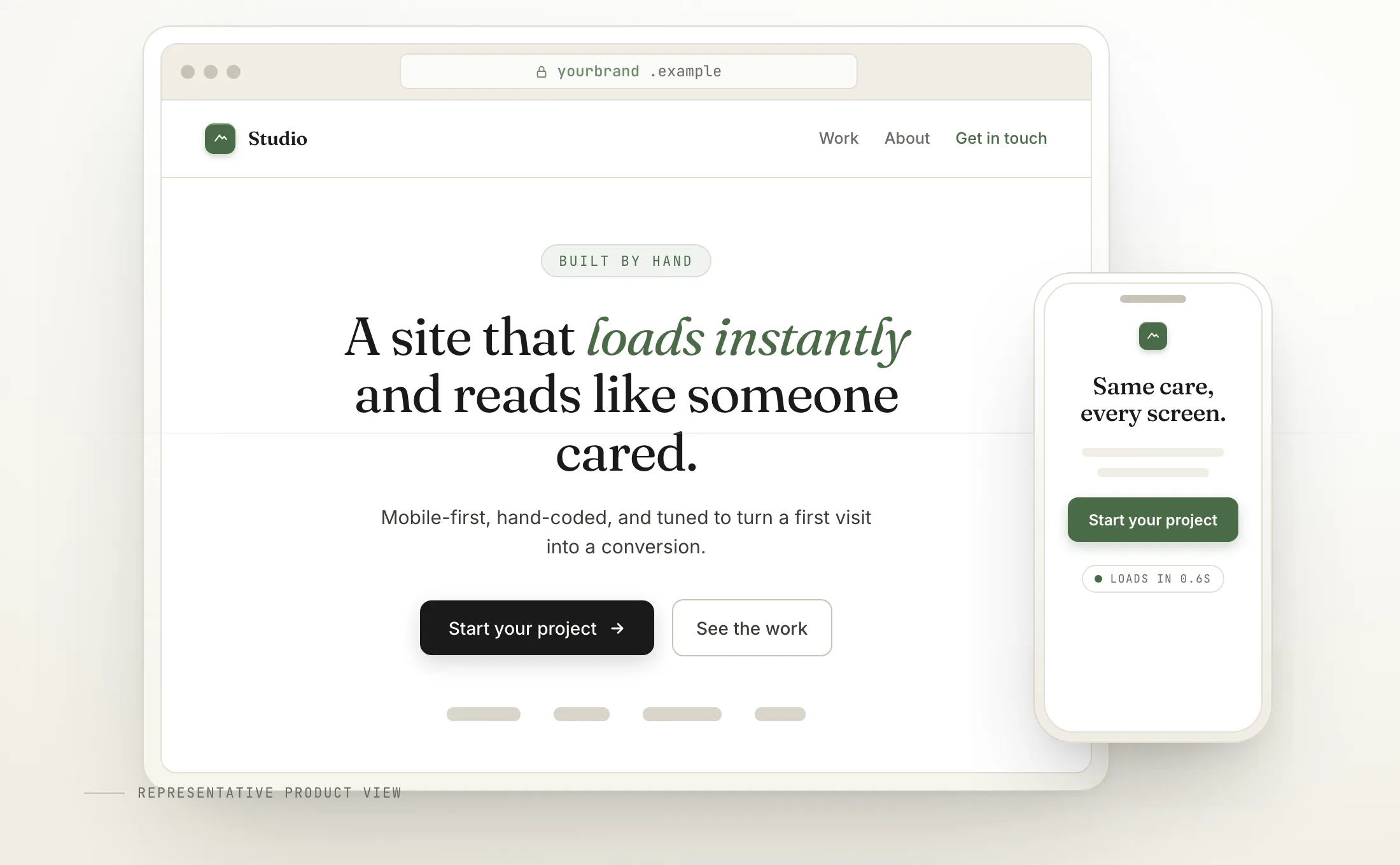 Hand-coded marketing site, desktop and mobile